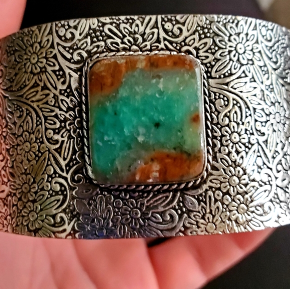 New Chrysoprase 925 Silver Cuff Bracelet. - Picture 8 of 10
